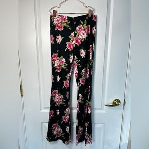 NWOT Black Floral Buttery Soft Flare Pants